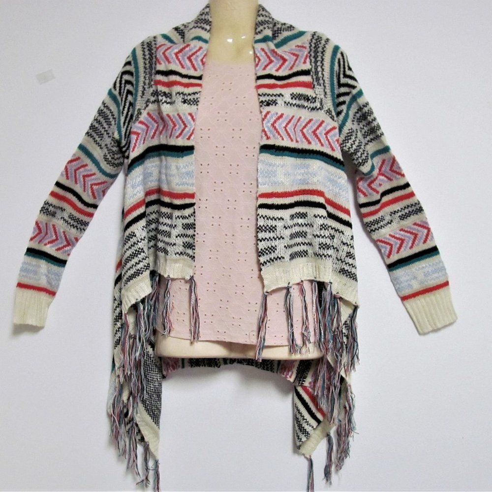 Long Sleeve Sweater Fringe Shawl